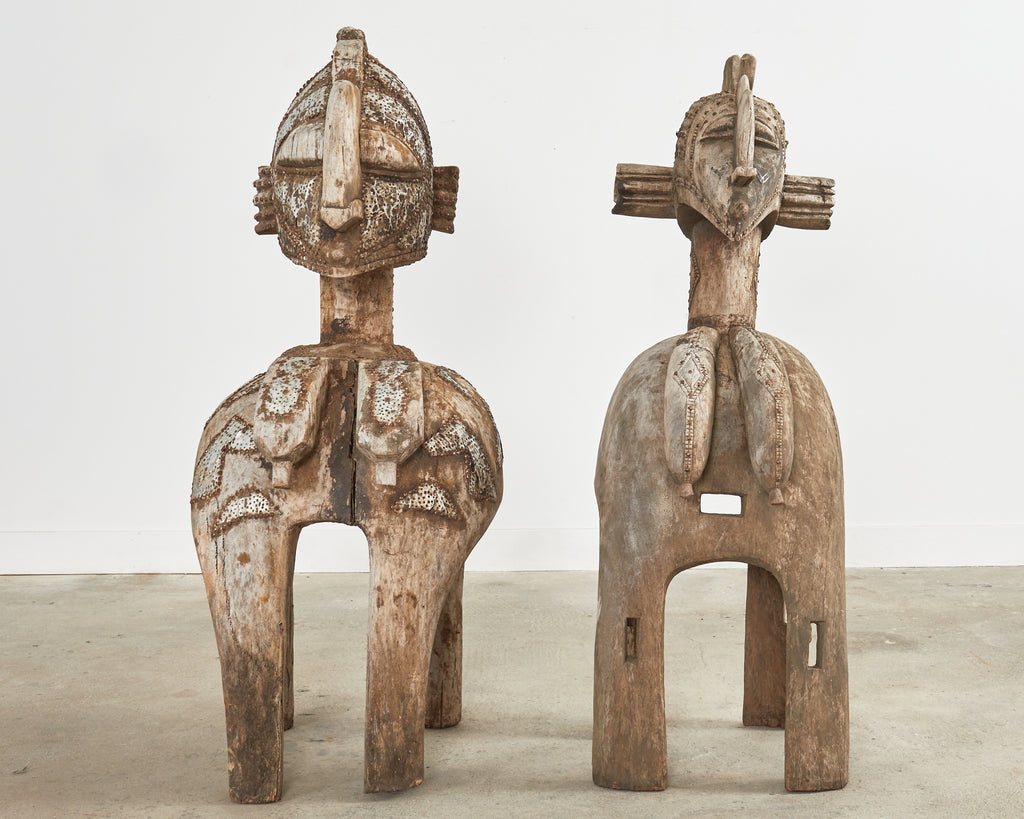 Pair of West African Baga Nimba Carved Fertility Mask Sculptures