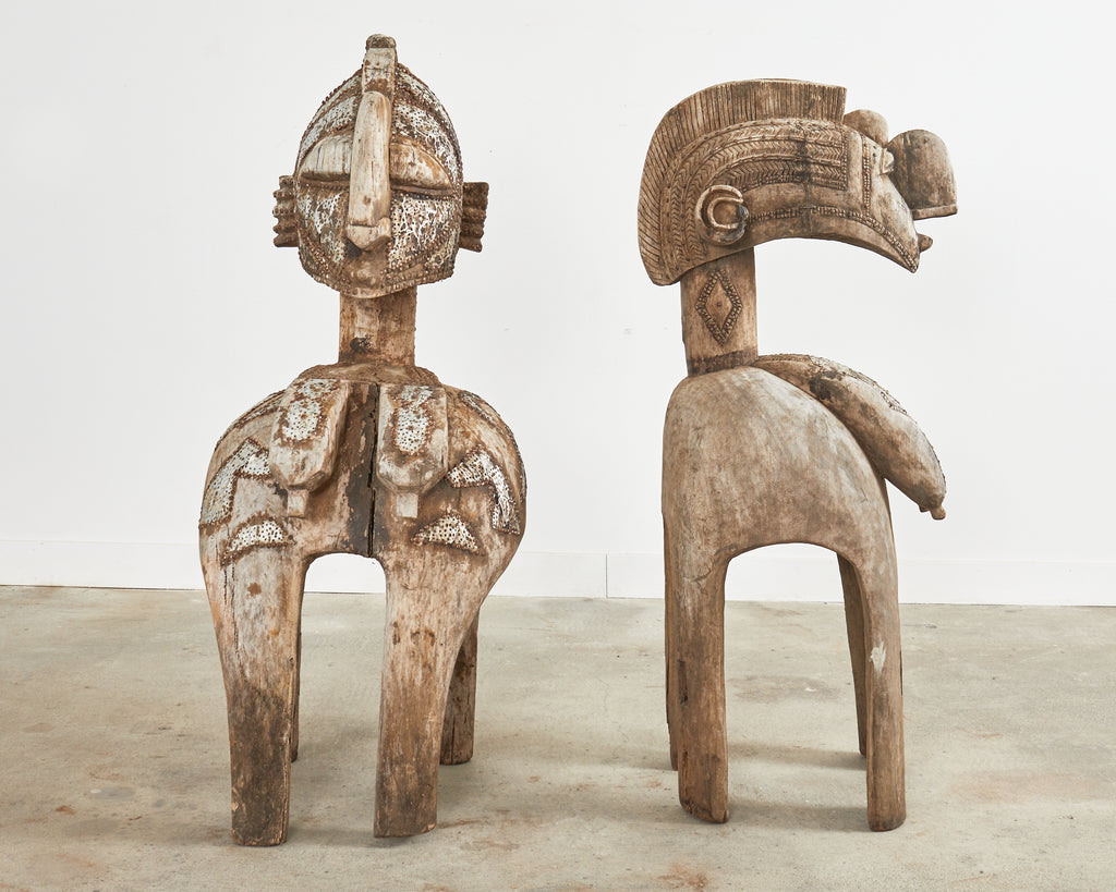 Pair of West African Baga Nimba Carved Fertility Mask Sculptures