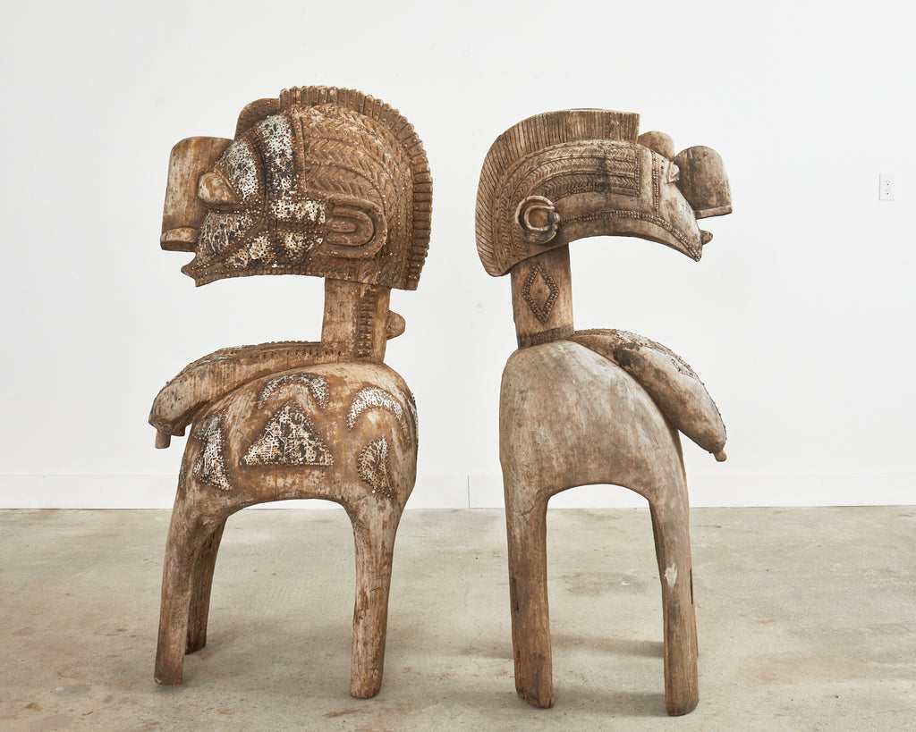 Pair of West African Baga Nimba Carved Fertility Mask Sculptures