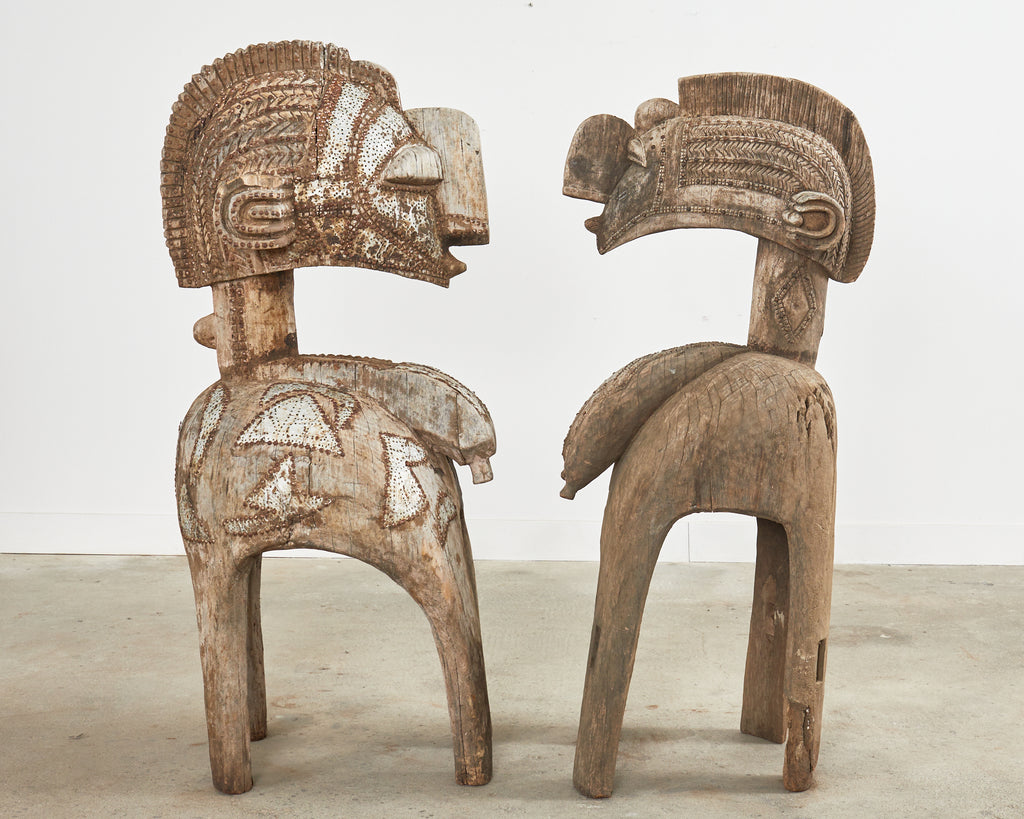 Pair of West African Baga Nimba Carved Fertility Mask Sculptures