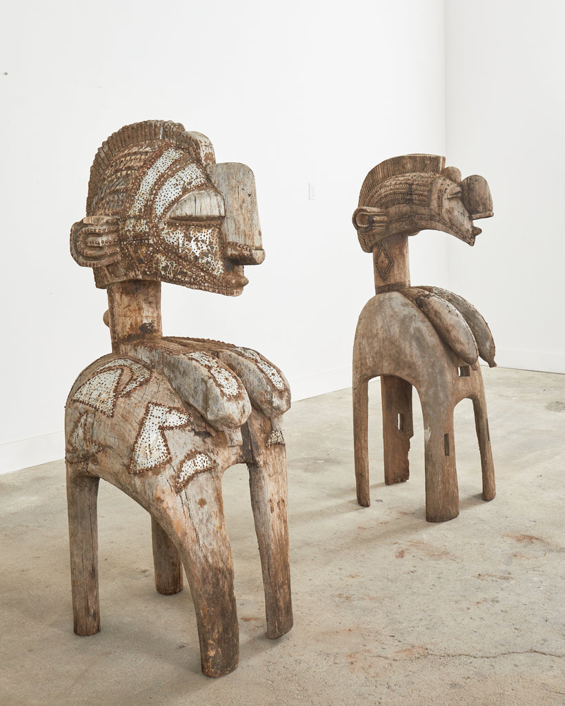 Pair of West African Baga Nimba Carved Fertility Mask Sculptures