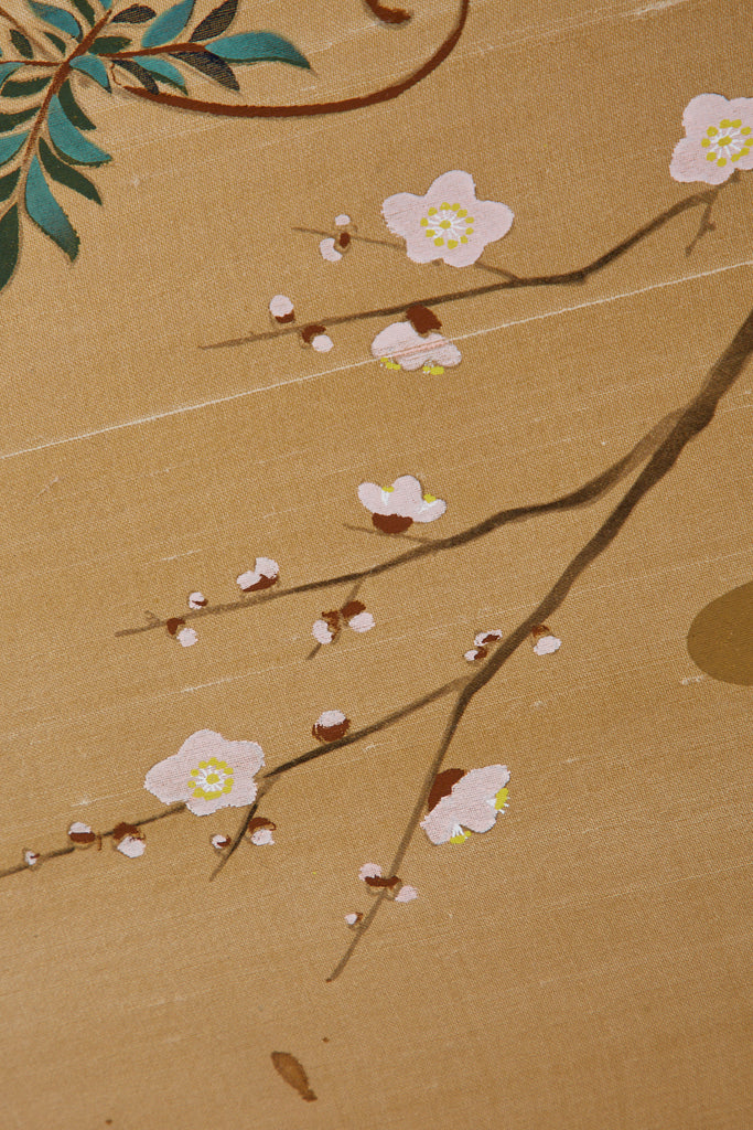 Japanese Four-Panel Showa Screen Hanaguruma Flower Cart