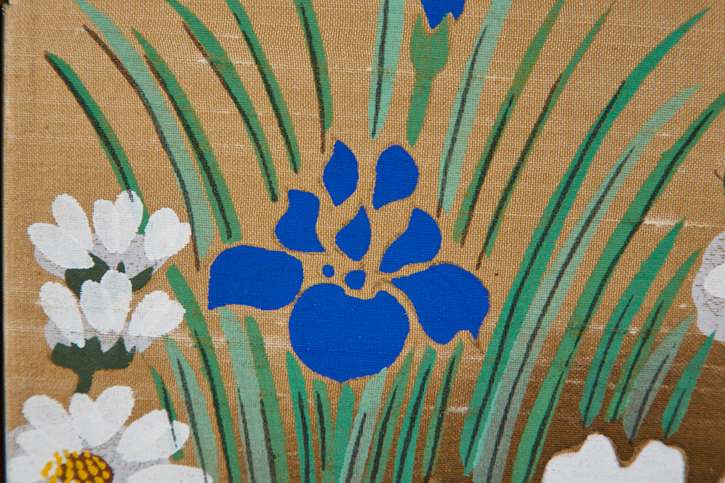 Japanese Four-Panel Showa Screen Hanaguruma Flower Cart