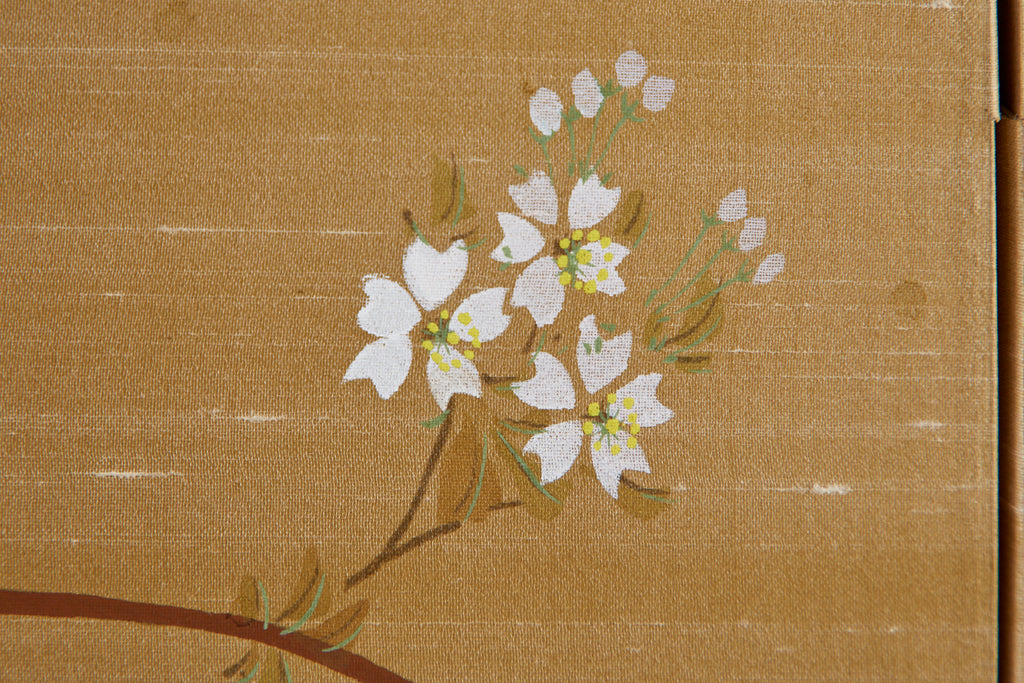 Japanese Four-Panel Showa Screen Hanaguruma Flower Cart