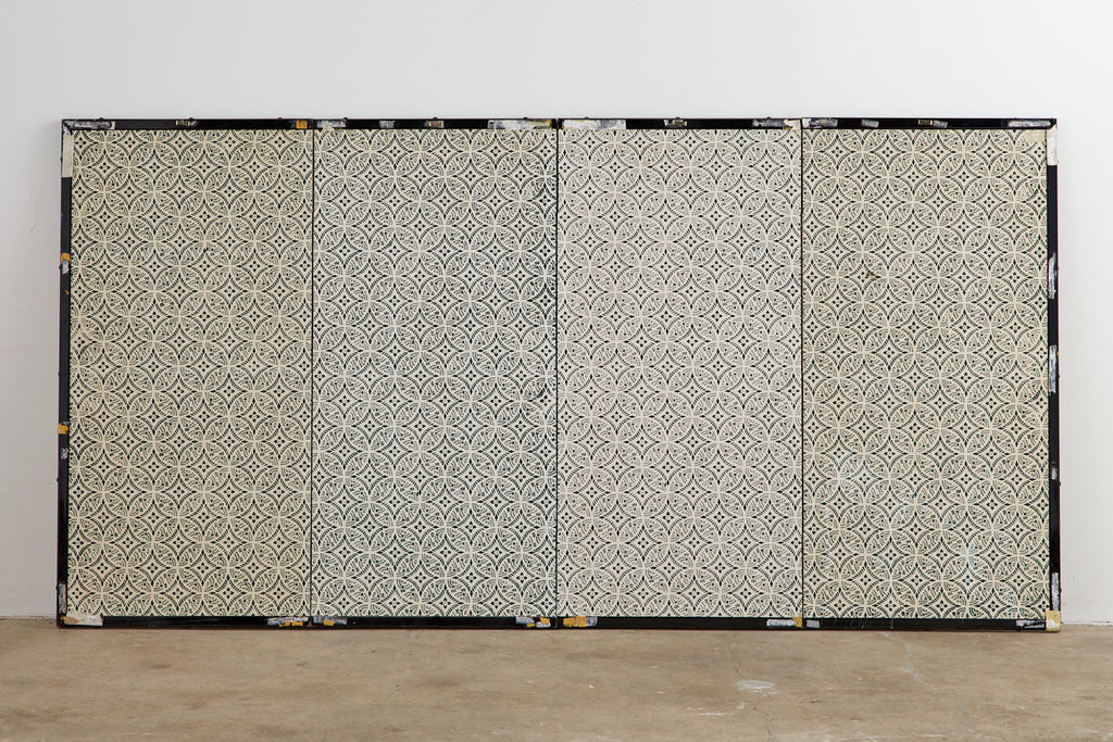 Japanese Four-Panel Showa Screen Hanaguruma Flower Cart