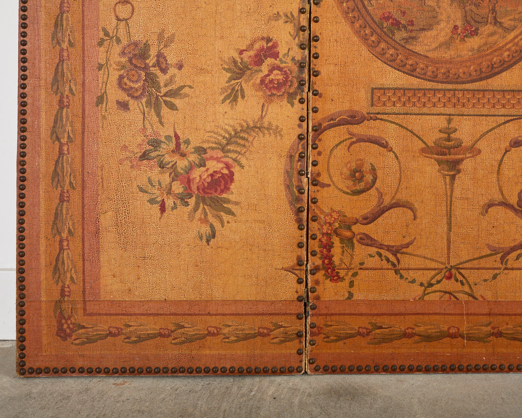 English Victorian Adam Style Three Panel Folding Screen