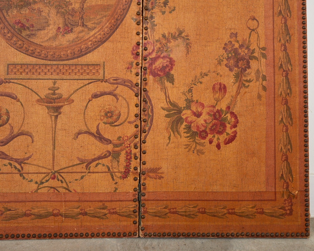 English Victorian Adam Style Three Panel Folding Screen