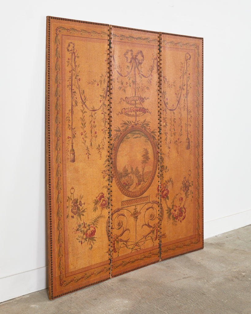 English Victorian Adam Style Three Panel Folding Screen