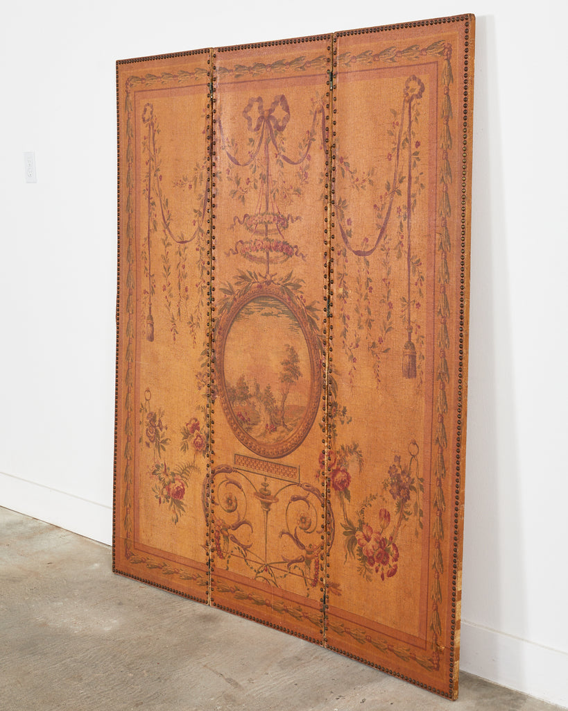 English Victorian Adam Style Three Panel Folding Screen