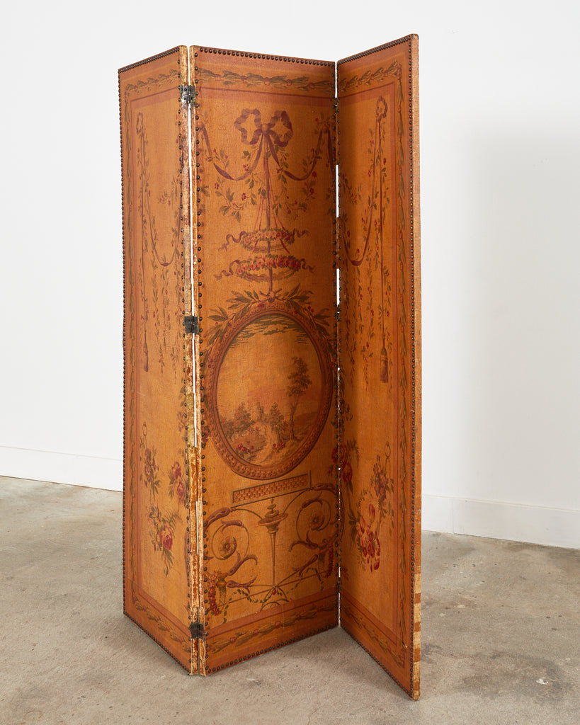 English Victorian Adam Style Three Panel Folding Screen