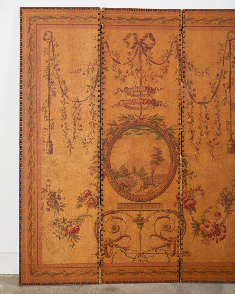 English Victorian Adam Style Three Panel Folding Screen