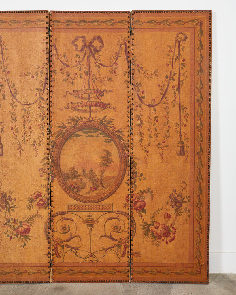English Victorian Adam Style Three Panel Folding Screen