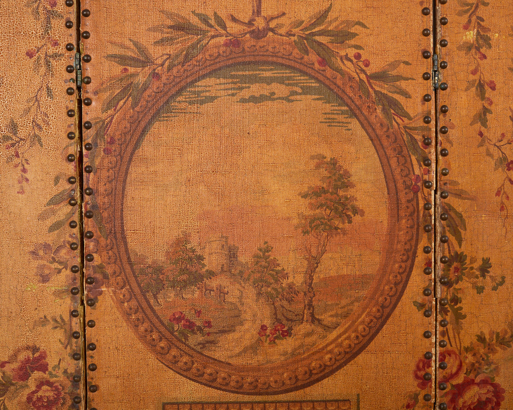 English Victorian Adam Style Three Panel Folding Screen