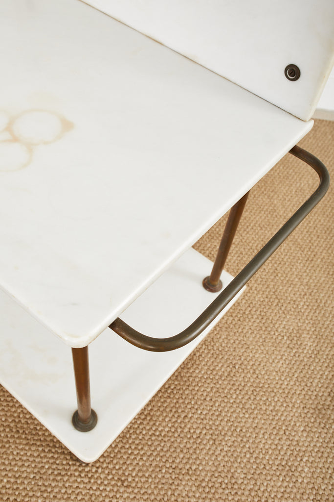 French Art Deco Bronze Marble Top Washstand Vanity