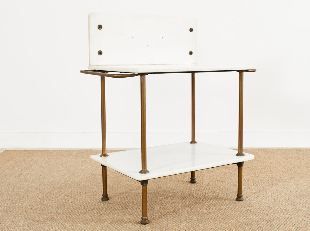 French Art Deco Bronze Marble Top Washstand Vanity