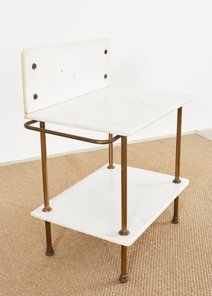 French Art Deco Bronze Marble Top Washstand Vanity