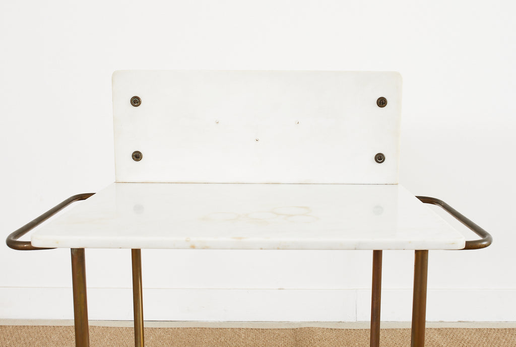 French Art Deco Bronze Marble Top Washstand Vanity