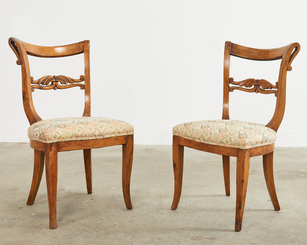 Pair of 19th Century French Louis Philippe Fruitwood Hall Chairs