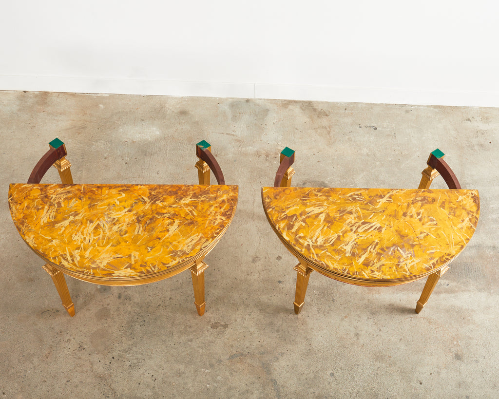 Pair of French Empire Demilune Flip-Top Consoles by Ira Yeager