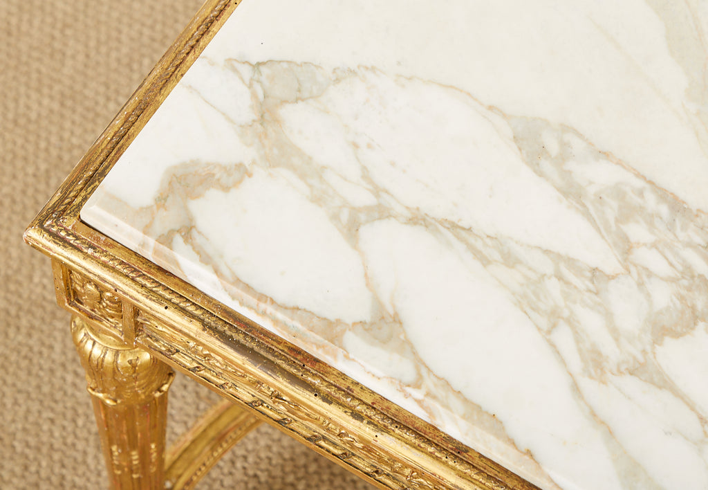 19th Century Louis XVI Style Giltwood Marble Top Library Table