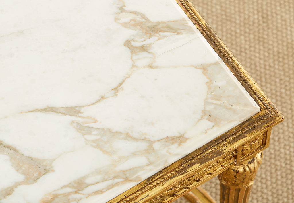19th Century Louis XVI Style Giltwood Marble Top Library Table