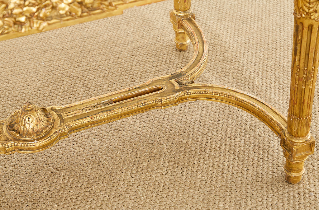 19th Century Louis XVI Style Giltwood Marble Top Library Table