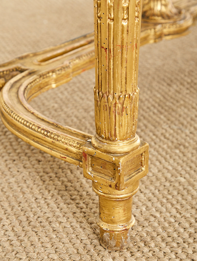 19th Century Louis XVI Style Giltwood Marble Top Library Table