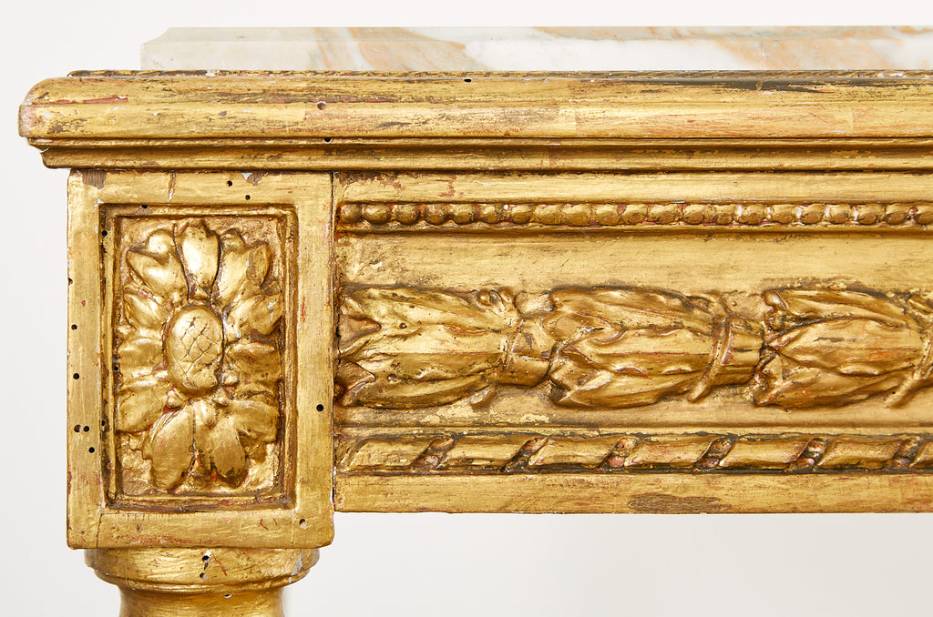 19th Century Louis XVI Style Giltwood Marble Top Library Table