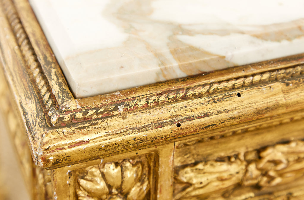 19th Century Louis XVI Style Giltwood Marble Top Library Table