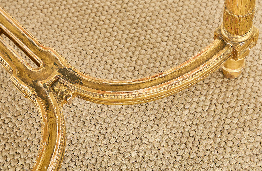 19th Century Louis XVI Style Giltwood Marble Top Library Table