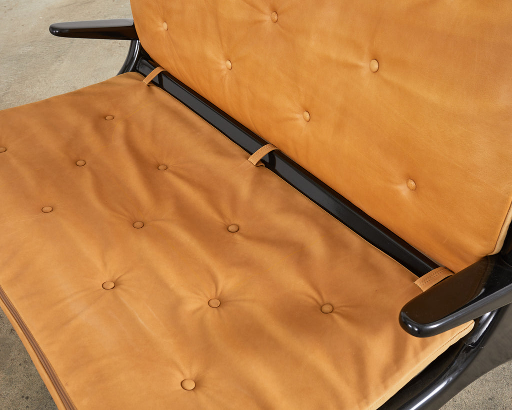 Midcentury Italian Gio Ponti Style Lacquer Ebonized Settee