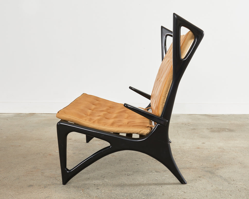 Midcentury Italian Gio Ponti Style Lacquer Ebonized Settee