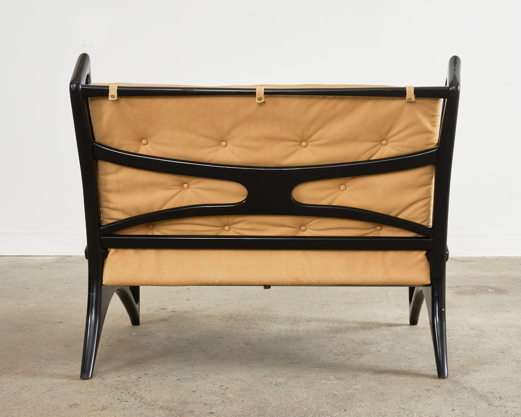 Midcentury Italian Gio Ponti Style Lacquer Ebonized Settee