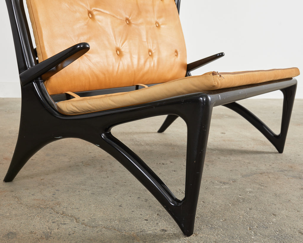 Midcentury Italian Gio Ponti Style Lacquer Ebonized Settee