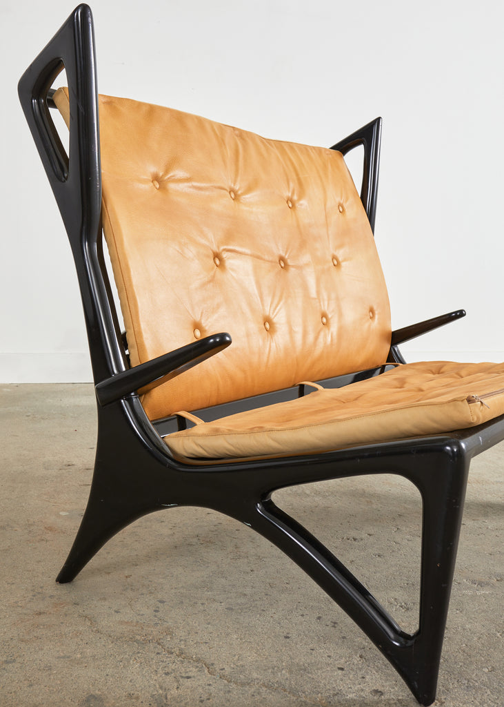 Midcentury Italian Gio Ponti Style Lacquer Ebonized Settee