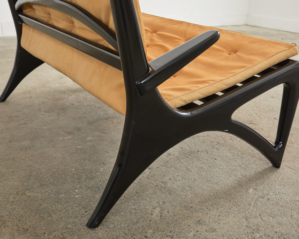 Midcentury Italian Gio Ponti Style Lacquer Ebonized Settee