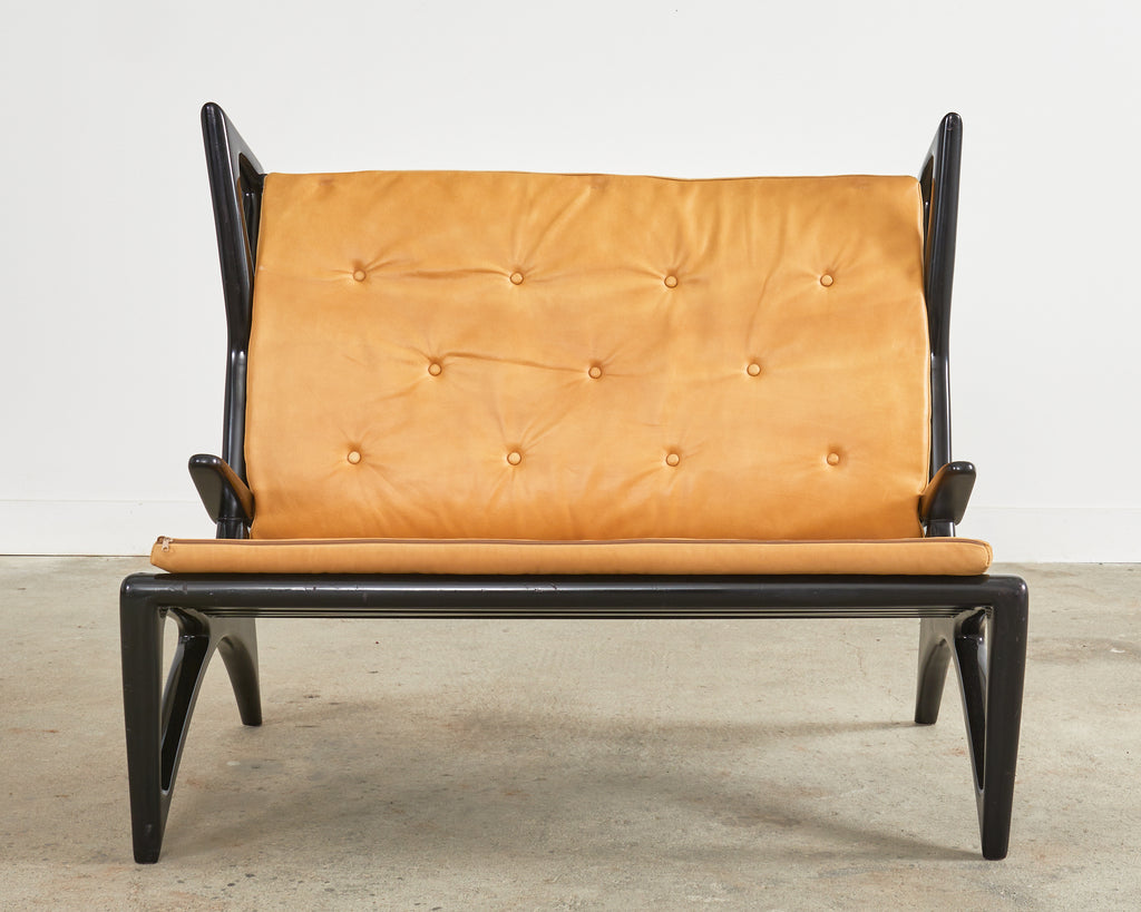 Midcentury Italian Gio Ponti Style Lacquer Ebonized Settee