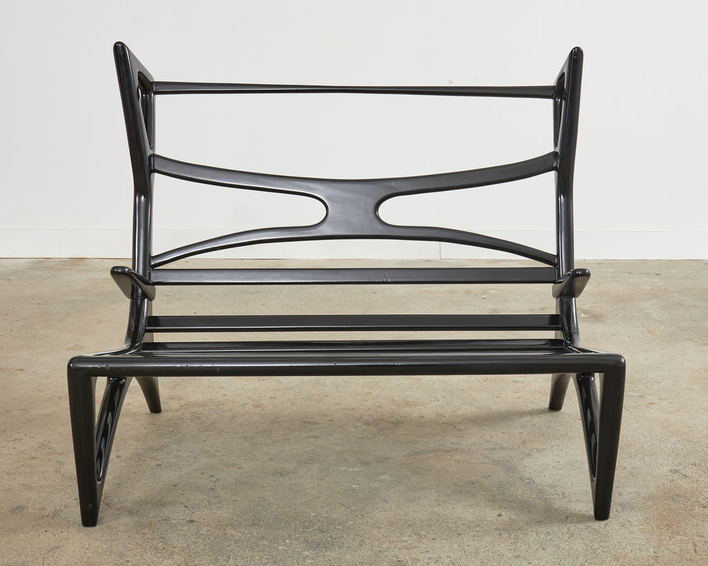 Midcentury Italian Gio Ponti Style Lacquer Ebonized Settee