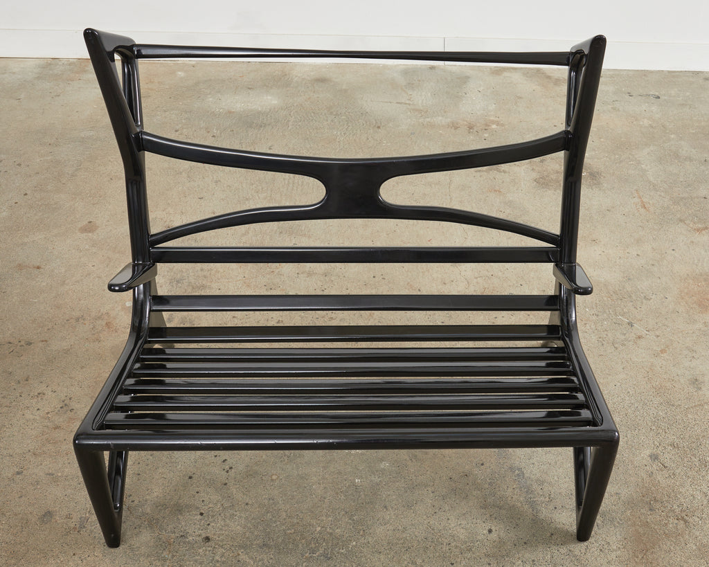 Midcentury Italian Gio Ponti Style Lacquer Ebonized Settee