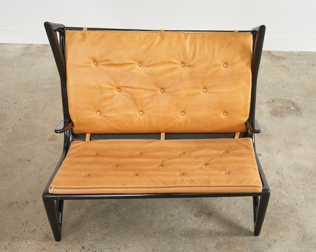 Midcentury Italian Gio Ponti Style Lacquer Ebonized Settee