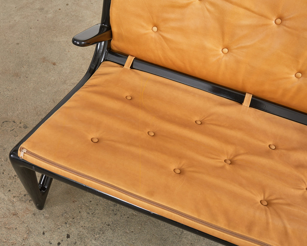 Midcentury Italian Gio Ponti Style Lacquer Ebonized Settee