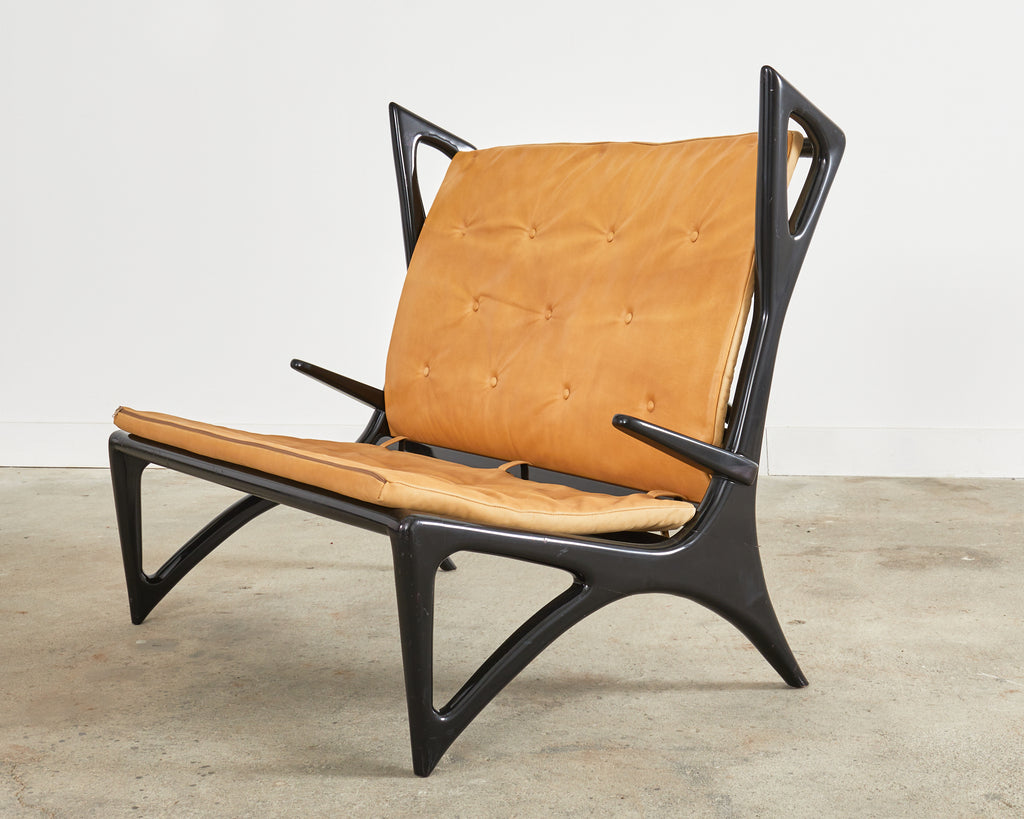 Midcentury Italian Gio Ponti Style Lacquer Ebonized Settee