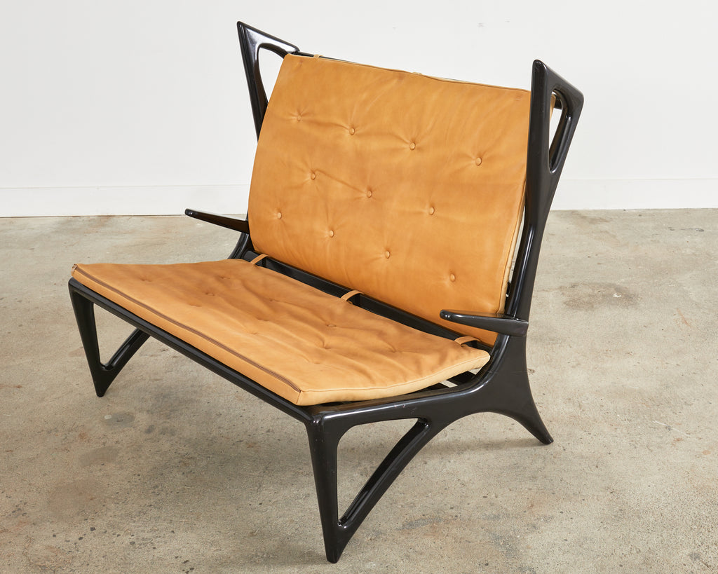 Midcentury Italian Gio Ponti Style Lacquer Ebonized Settee