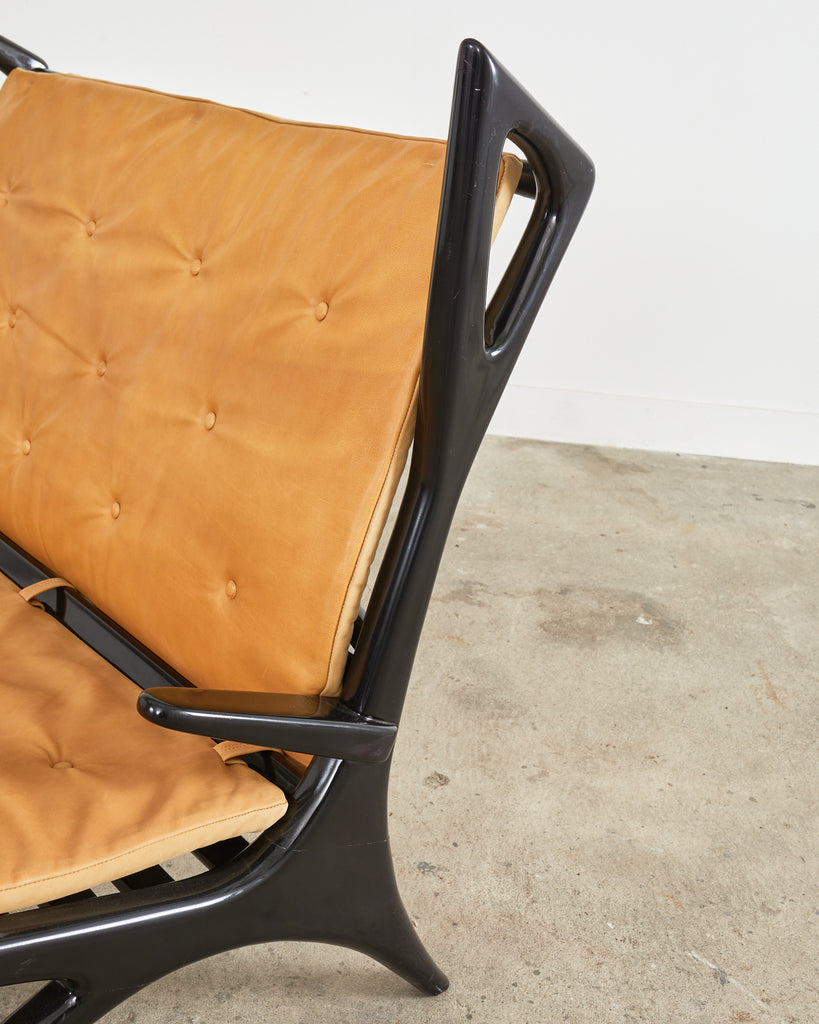 Midcentury Italian Gio Ponti Style Lacquer Ebonized Settee