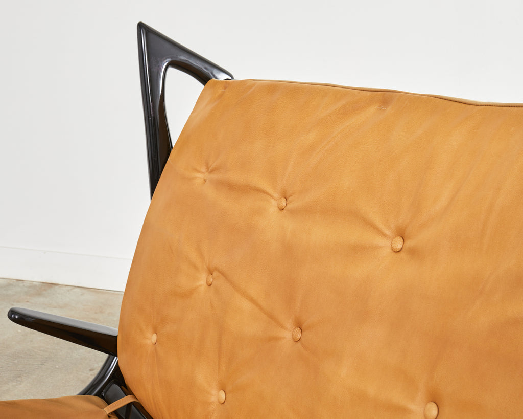 Midcentury Italian Gio Ponti Style Lacquer Ebonized Settee