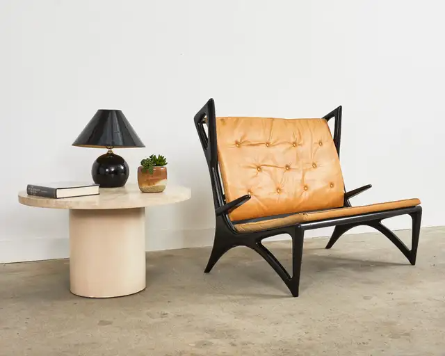 Midcentury Italian Gio Ponti Style Lacquer Ebonized Settee
