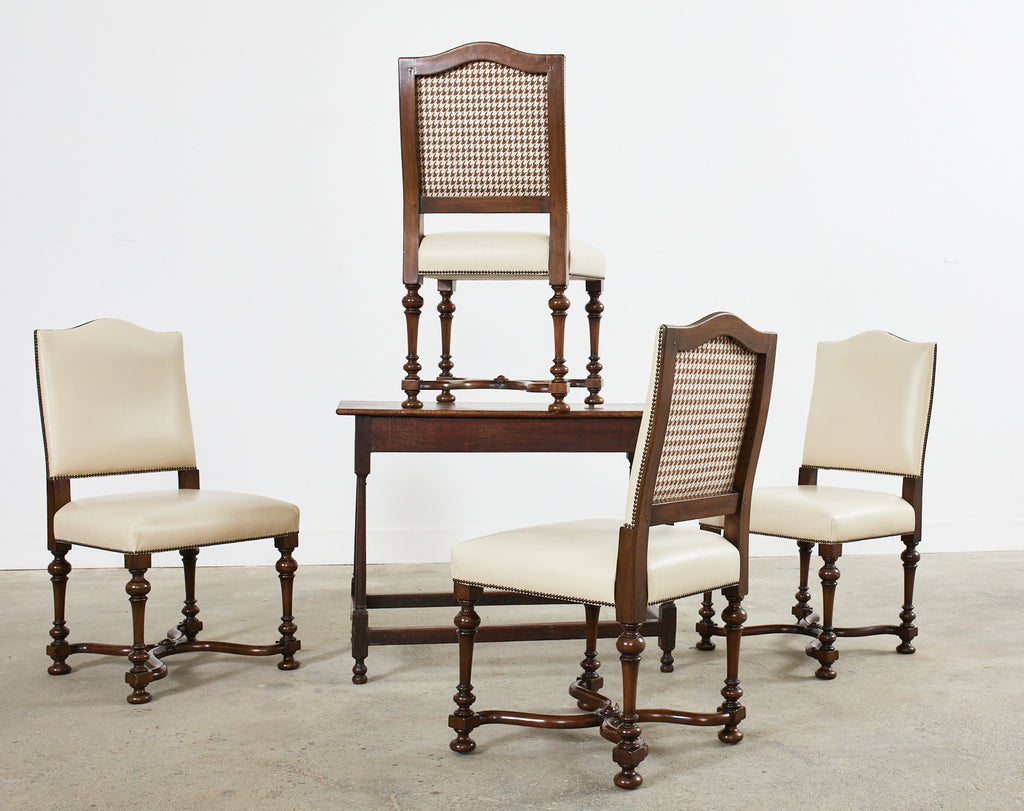 Set of Four French Louis XIV Style Walnut Dining Chairs