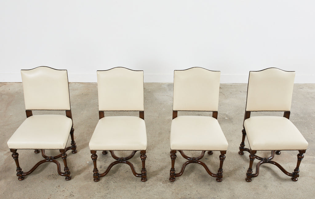 Set of Four French Louis XIV Style Walnut Dining Chairs