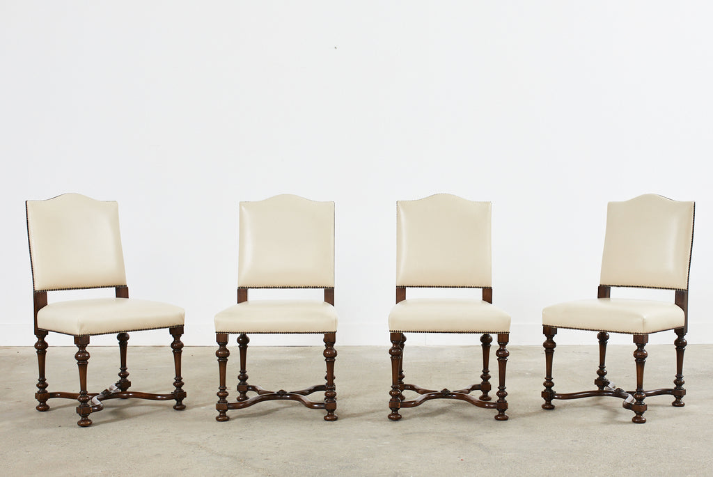 Set of Four French Louis XIV Style Walnut Dining Chairs