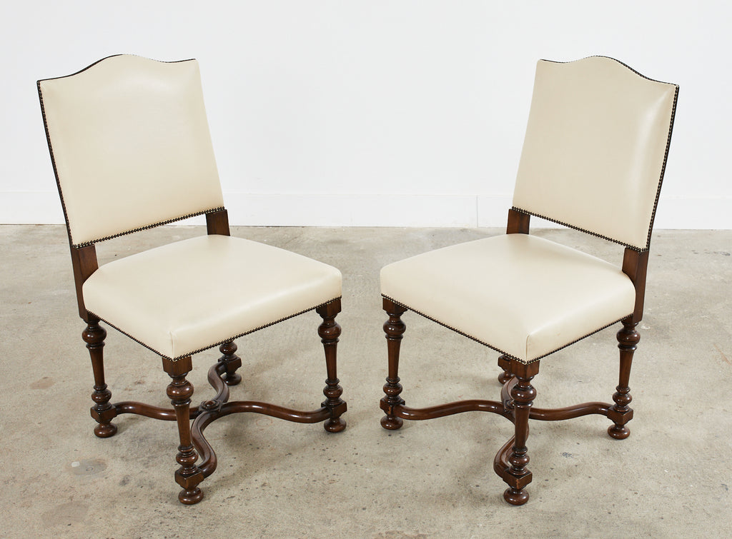 Set of Four French Louis XIV Style Walnut Dining Chairs